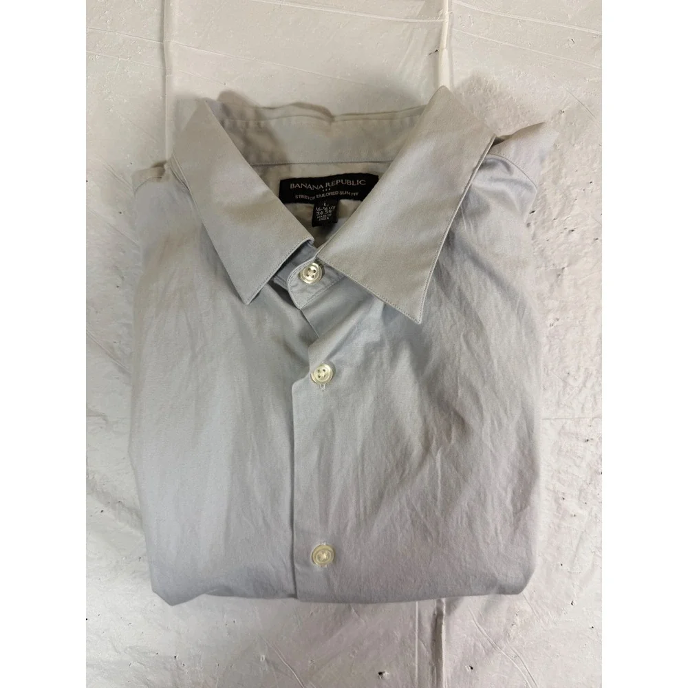 Banana Republic Mens Tailored Slim Fit Stretch Shirt Light Blue 16-16.5 34-35‎ L